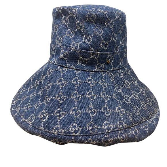 Gucci Eco Washed Denim Wide Brim Monogram GG Logo Hat Medium - Picture 4 of 13